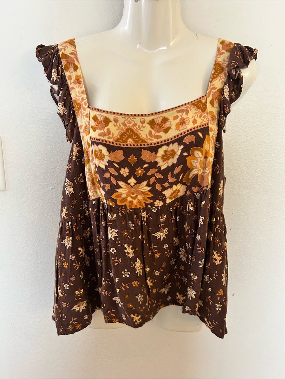 Barefoot Blonde Collection Brown Floral Square-Neck Ruffle Maya blouse